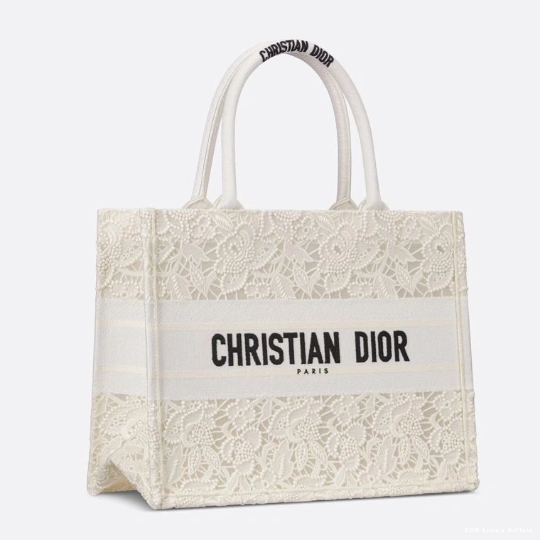 Cheap White Motif D-Lace Book Canvas Macrame Tote Dior 0814 Luxury